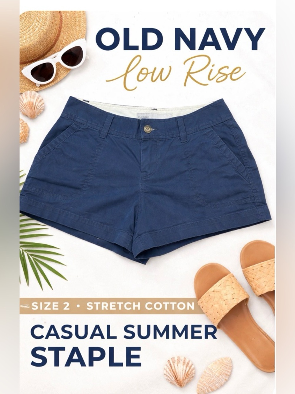 Old Navy Low Rise Navy Shorts Size 2 Stretch Cotton Casual Summer Staple